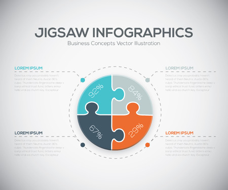 Jigsaw infographics vector business puzzle piece fresh templateのイラスト素材