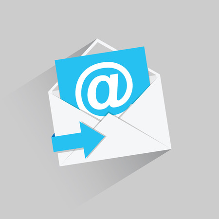 Flat email vector icon with blue arrow and long shadowのイラスト素材