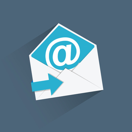 Flat e-mail vector icon with blue arrow and long shadowのイラスト素材