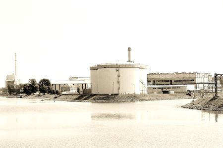 A series of black and white sepia-toned harbour impressionsの写真素材