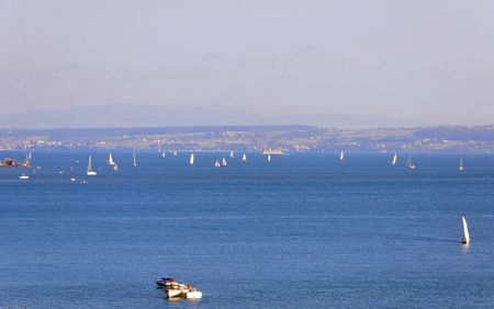 Boats on Lake Constance on a late August evening