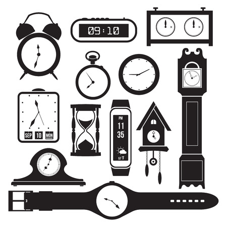 Clocks icons. Black and white design. Vector illustrationのイラスト素材