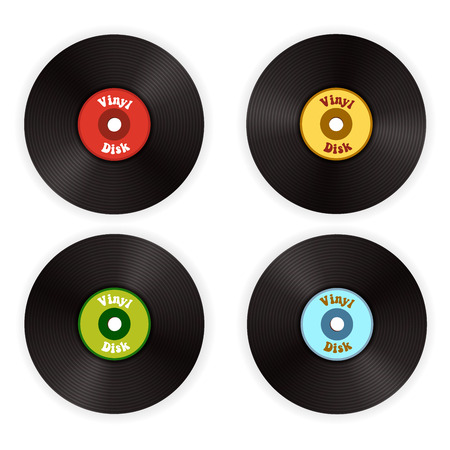Retro, Vintage Vector Vinyl Record Disc set. Vinyl icons.のイラスト素材