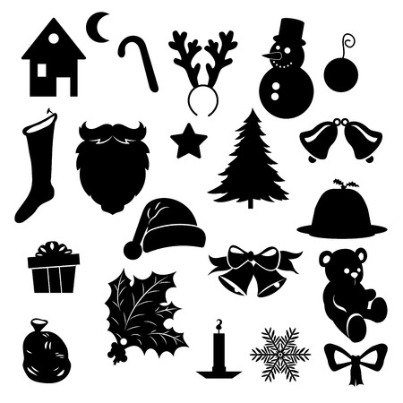 A Vector Silhouette of  Christmas and New Year symbols : isolated on whiteのイラスト素材