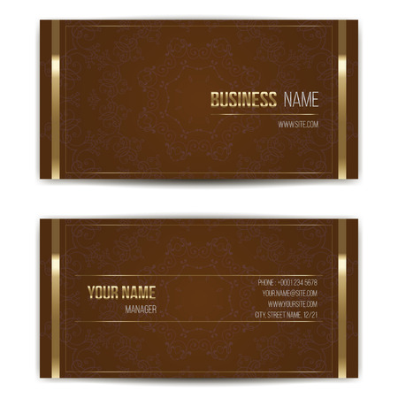 Elegant vector business card template. Vector format. Gold and dark colors.のイラスト素材