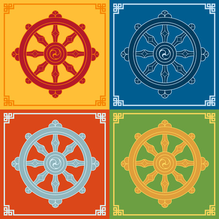 Dharma Wheel Dharmachakra Icons. Buddhism symbols.のイラスト素材