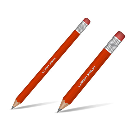 Realistic red sharp pencil isolated on white background. Wooden pencil. Vector illustration.のイラスト素材