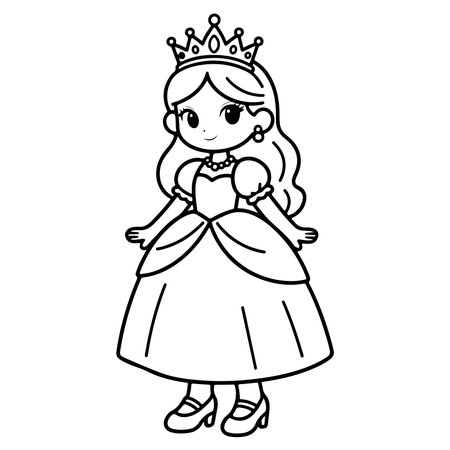 Princess in a dress with a crown. Coloring book for children.のイラスト素材