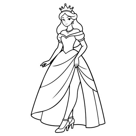 Beautiful princess in a long dress with a crown. Vector illustrationのイラスト素材