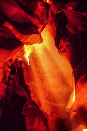 Spectacular triple light ray in Upper Antelope Canyon near Page, Arizona の写真素材