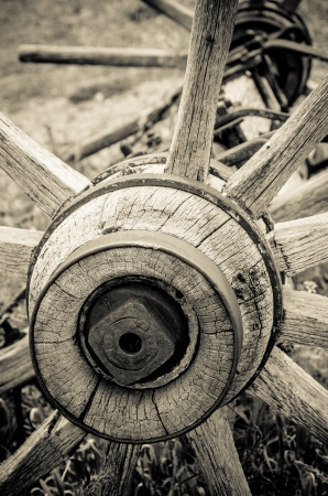 Abstract image of spoke on old, wooden wheel at Fielding Garr Ranch on Antelope Island, Great Salt Lake,  near Salt Lake City, Utah のeditorial素材