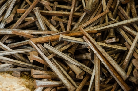 Abstract image of bin of rusty nails in an old barn at the Fielding Garr Ranch on Antelope Island, Great Salt Lake, Salt Lake City, Utah の写真素材
