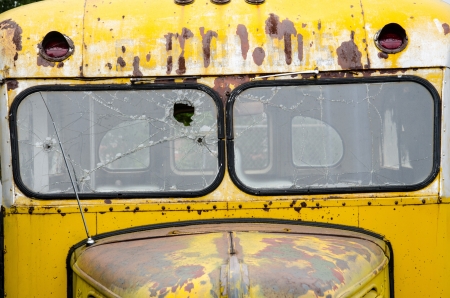 A broken down vintage yellow school bus and occasional homeless shelter provides a nice composition...