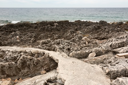 Pathway at a rocky shoreの写真素材