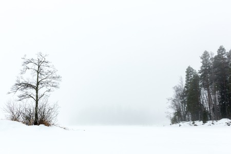 Foggy gap on frozen lakeの写真素材