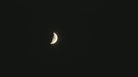 New moon in the pitchblack sky. Long shotの写真素材