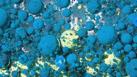 Bright Collors Bubbles Slow Motion Oil Ink. Fantastic structure of colorful bubbles. Chaotic motion....