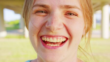 Blond lady. Emotion Smile Closeup shot