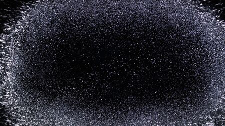 Real frost on a window. Frostwork pattern ice crystals on black background. Dark surface with...