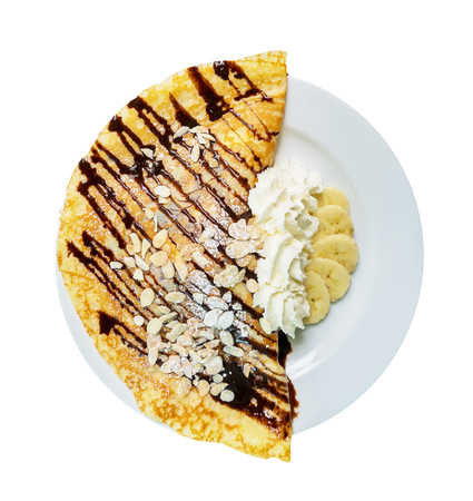 style crepes with banana, chocolate syrup on top veiw.の写真素材