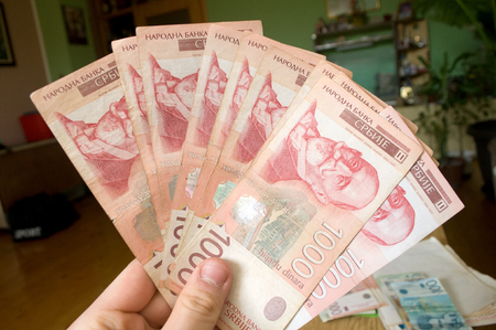 Serbian dinar money, banknotes of 1,000 dinars