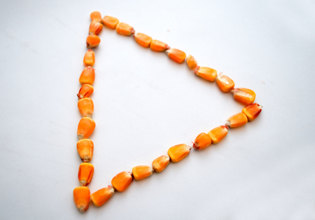Healthy ecological corn in the form of a triangle on a white background
