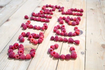 Written Eating clean, with raspberryの写真素材