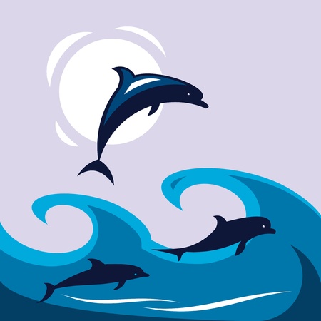Dolphins at sea (Vector)のイラスト素材