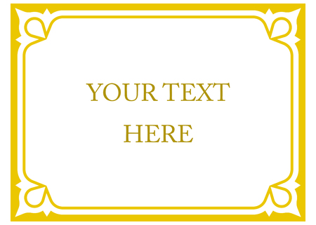 Yellow gold horizontal border frame deco. Vector art simple line corner signboardのイラスト素材