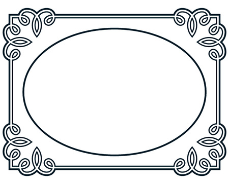 Oval border photo frame deco. Vector simple vertical line signboardのイラスト素材