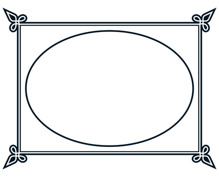 Oval border photo frame deco. Vector simple vertical line signboardのイラスト素材