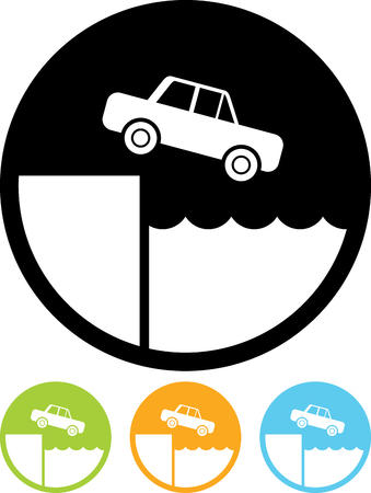 Car falling down off slope into the water signのイラスト素材
