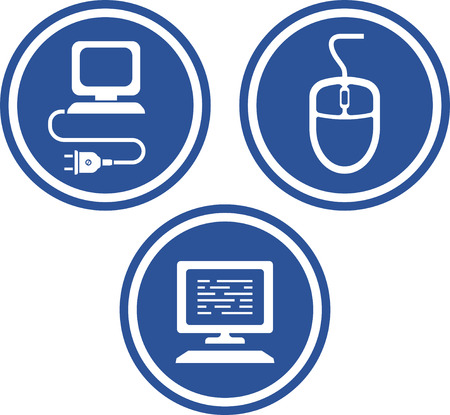 Computer hardware items - mouse, keyboard, cable plug. Vector iconsのイラスト素材