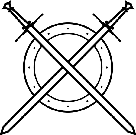 Vector shield and swords isolated on whiteのイラスト素材