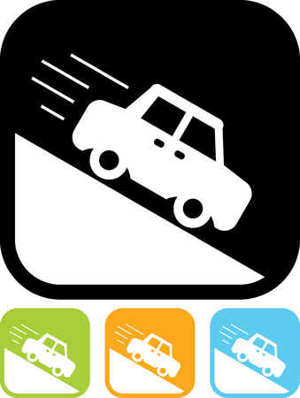 Car going down the slope of the hill sign - Vector icon isolatedのイラスト素材