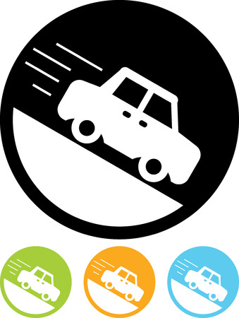 Car going down the slope of the hill sign - Vector icon isolatedのイラスト素材