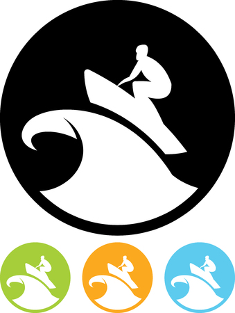 Surfer surfing big wave - Vector icon isolatedのイラスト素材