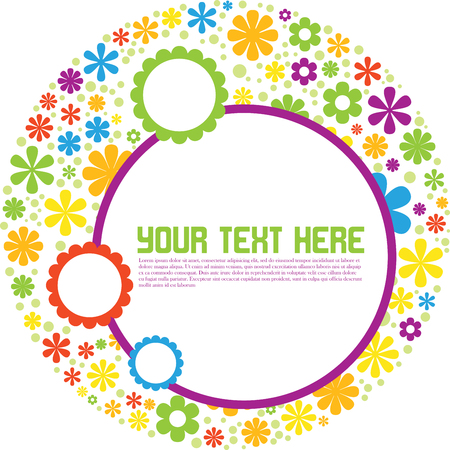 Flower power. Abstract colorful vector background with flowers and copyspace speech bubblesのイラスト素材