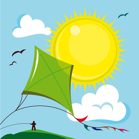 Kite in the sunny sky - Vector illustrationのイラスト素材