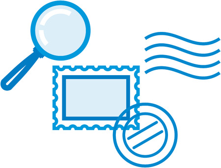 Vector philately and postal items illustration - post stamps and magnifying glassのイラスト素材