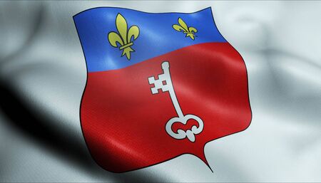 3D Waving France City Coat of Arms Flag of Angers Closeup Viewの写真素材