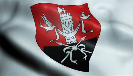 3D Waving France City Coat of Arms Flag of Villejuif Closeup Viewの写真素材