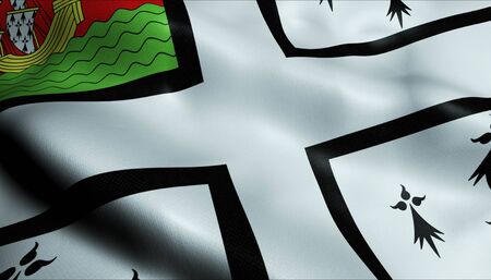 3D Waving France City Coat of Arms Flag of Nantes Closeup Viewの写真素材