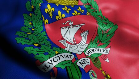 3D Waving France City  Flag of Paris Closeup Viewの写真素材