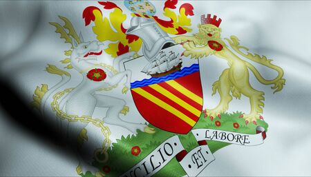 3D Waving United Kingdom City Flag of Manchester Closeup Viewの写真素材