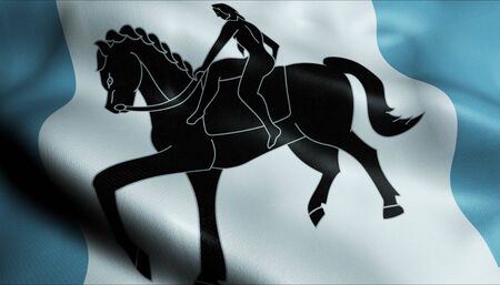3D Waving United Kingdom City Flag of Coventry Closeup Viewの写真素材
