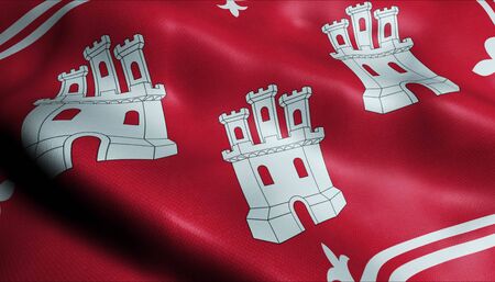 3D Waving United Kingdom City Flag of Aberdeen Closeup Viewの写真素材