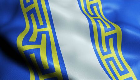 3D Waving France Department Coat of Arms Flag of Haute Marne Closeup Viewの写真素材