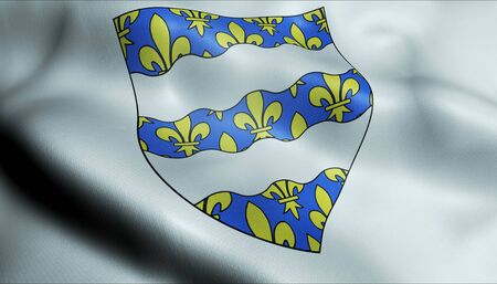 3D Waving France Department Coat of Arms Flag of Seine et Marne Closeup Viewの写真素材