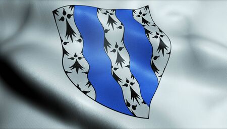 3D Waving France Department Coat of Arms Flag of Ille et Vilaine Closeup Viewの写真素材